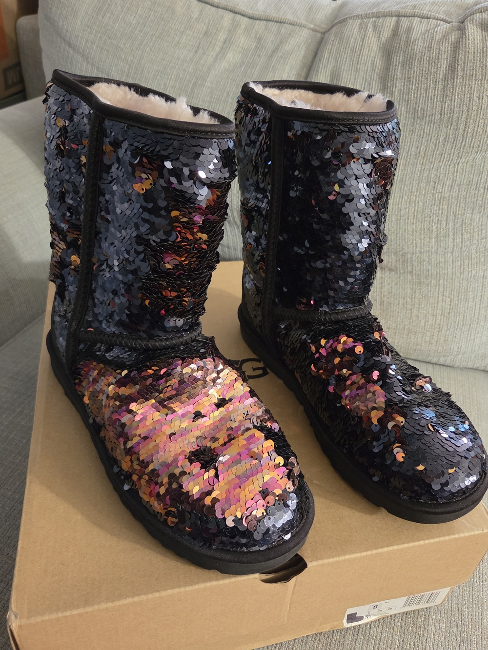 UGG Women's Reversible Sequin Shearling Boot - Black/Pink